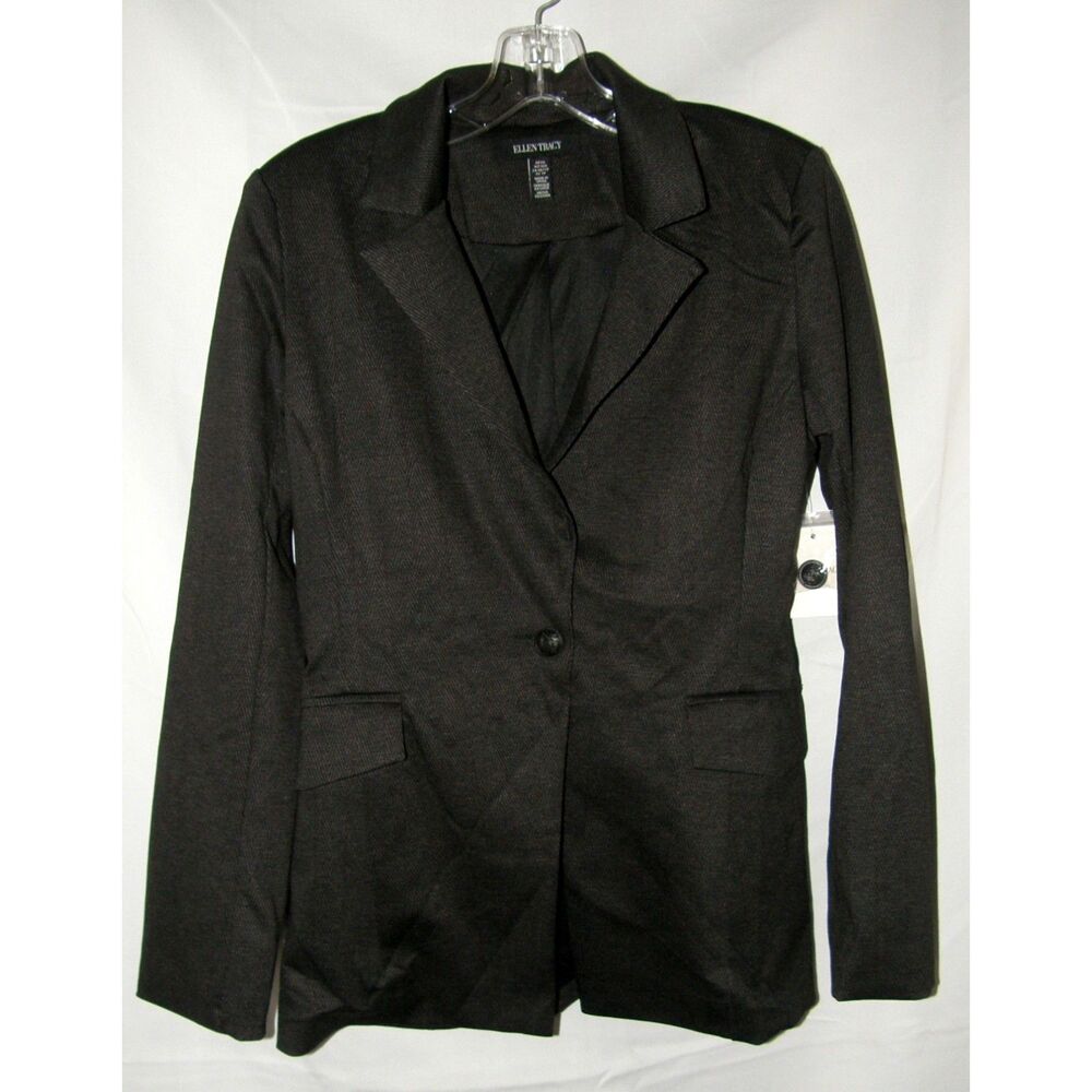 ELLEN TRACY Black Herringbone Sz XS Soft Stretchy Suit Jacket Pockets NEW NWT